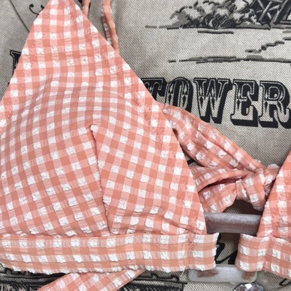 NWOT TOPSHOP Gingham Ring Triangle Bikini Top - Picture 5 of 7